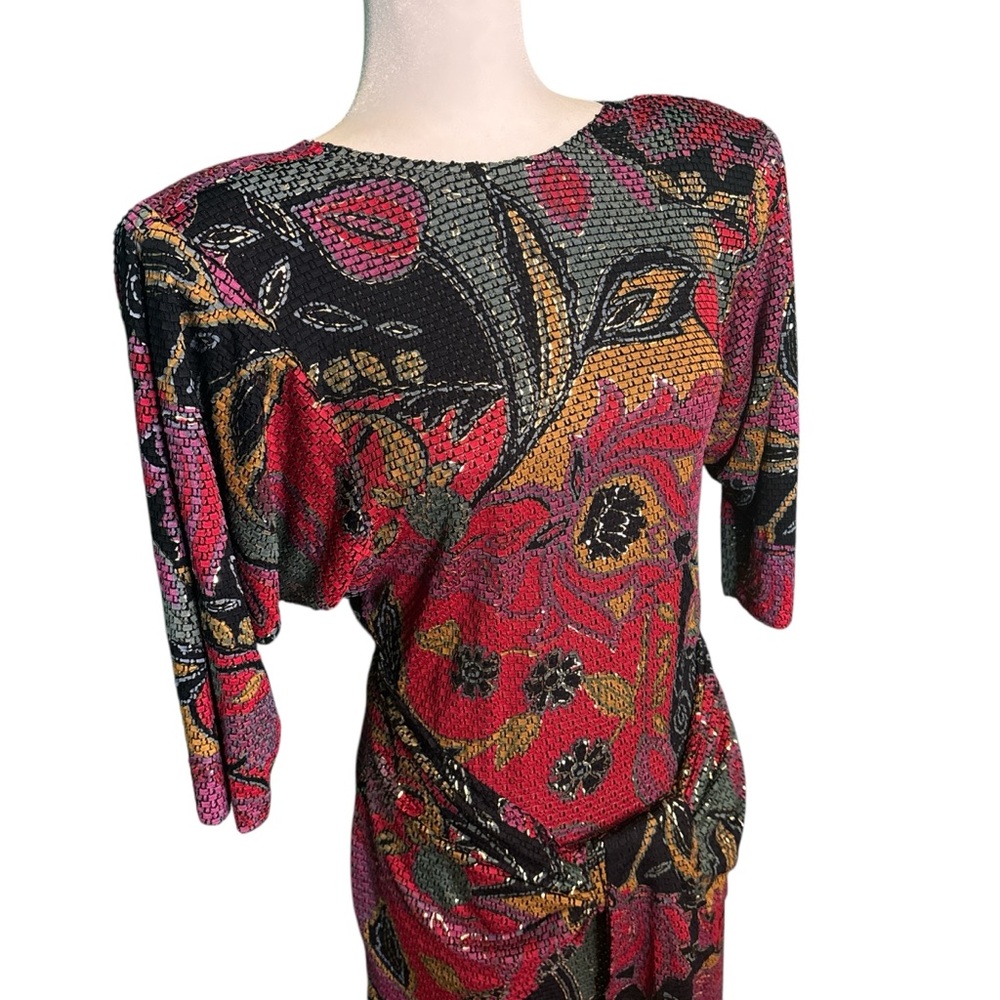Vintage Janine Metallic Floral Mini Dress ✨ - Picture 4 of 9